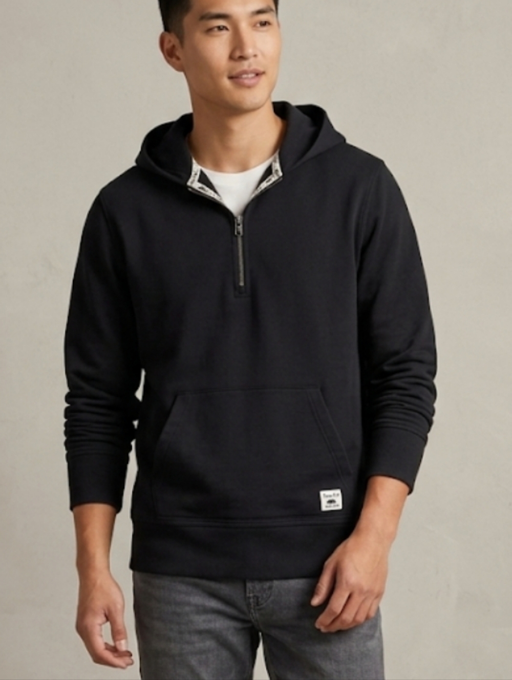 Roots Black Half-Zip Hoodie with Kangaroo Pocket Ptp 23'